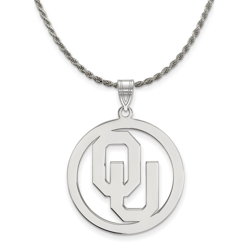 Sterling Silver U. Of Oklahoma Large Circle Pendant Necklace - 18 In